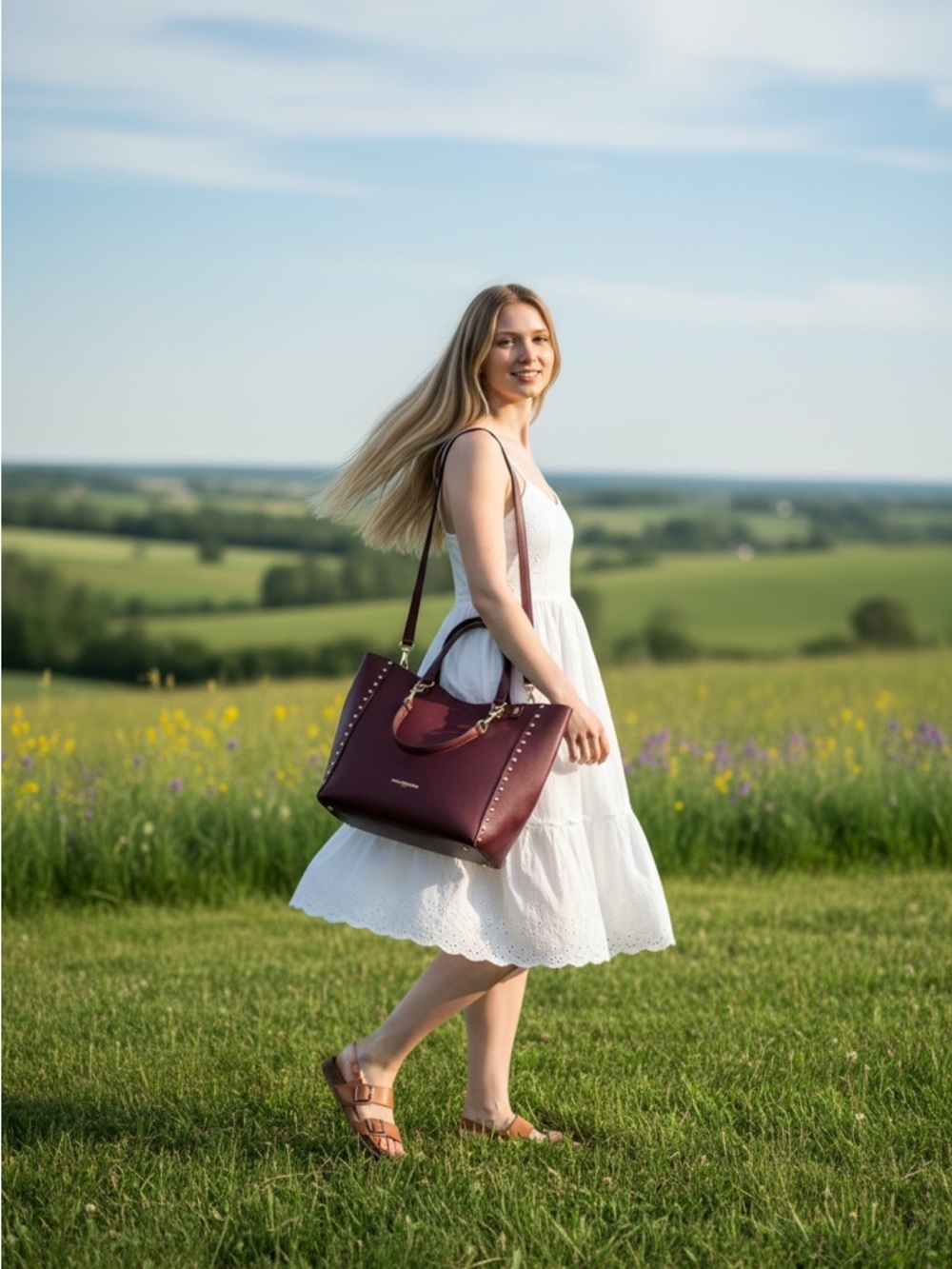 Karl Lagerfeld Paris Adele Reversible Studded Tote Studded Tote in Burgundy